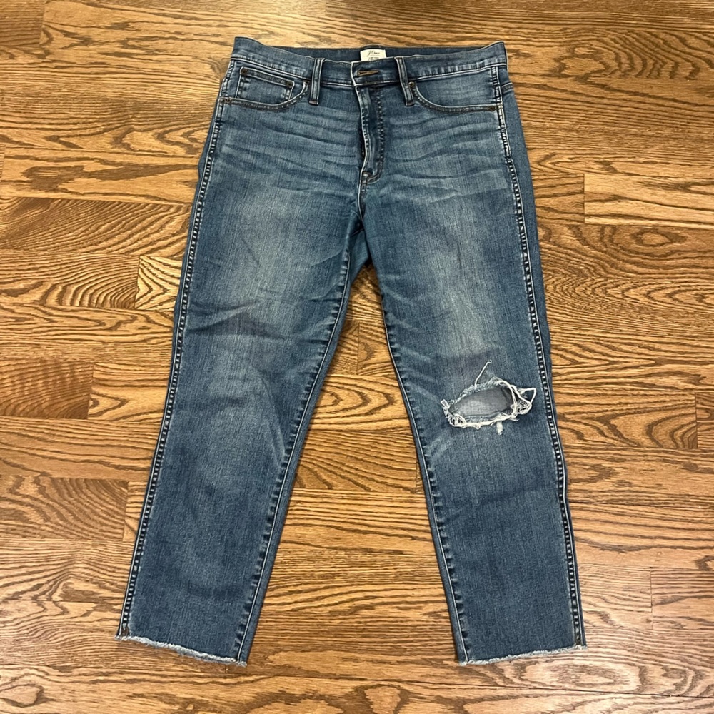 J.Crew Vintage Straight Jeans Size 31 Excellent Condition Distressed Frayed Hem